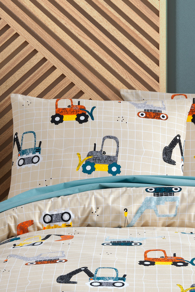 Cote Blanc Construction 100% Cotton Single Duvet Cover Set with Elastic Sheets