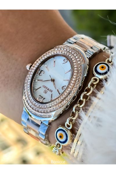 Reward Rose Women's Wristwatches -OvalJewelled, Steel Corded Bracelet