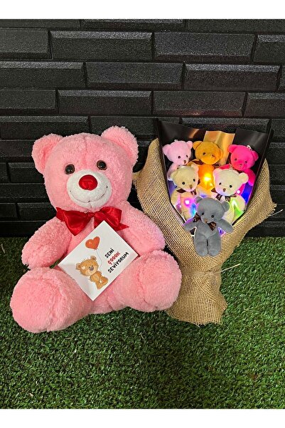 lenostra Sevgiliye Romantik Hediye 35cm Pembe Ayıcık ve Rengarenk Işıklı 6lı ...