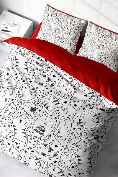 MonoHome 100% Cotton Satin Double Duvet Cover Set with Fitted Sheets Catsy