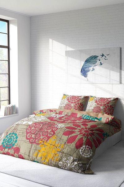 MonoHome Past Tense Flowers - Set de husă de pilota dublă din satin 100% bumbac