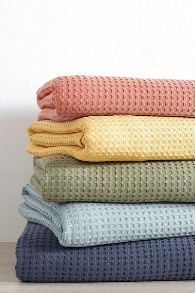Cote Blanc Orange Waffle Pique Blanket - Double, 100% Cotton, 200x260