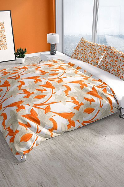 PerlaSera Orange 3d Cotton Satin Double Duvet Cover Set