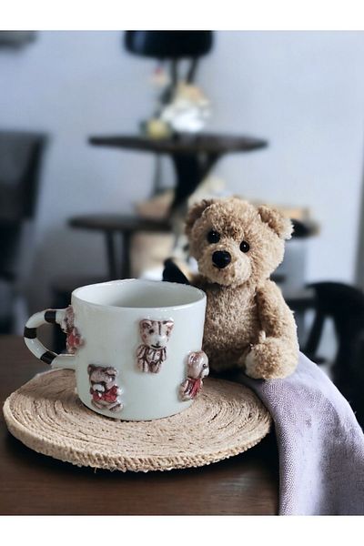 Spica Ceramica Teddy Bear Cup, Teddy Bear Model Handmade Espresso, Turkish Coffee Cup, Gift