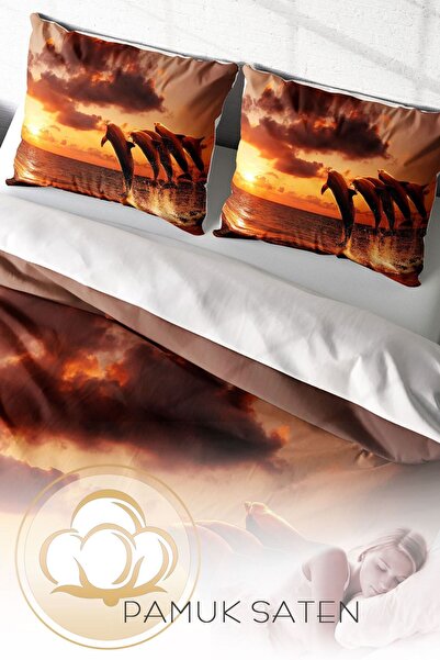 PerlaSera Dolphin1 - 3D Спеціальний дизайн Бавовняний сатеневий двоспальний комплект постільної білизни