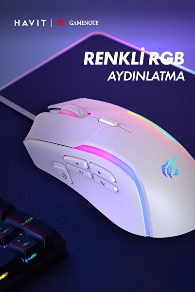 Havit Gamenote Ms1033 Rgb Uyumlu 8000 Dpı Ayarlanabilir Ağırlıklı Beyaz Gaming Makrolu Oyuncu Mouse