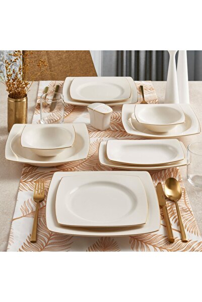 Güral Porselen Caroline 30 Parça 6 Kişilik Yemek Takımı Gold
