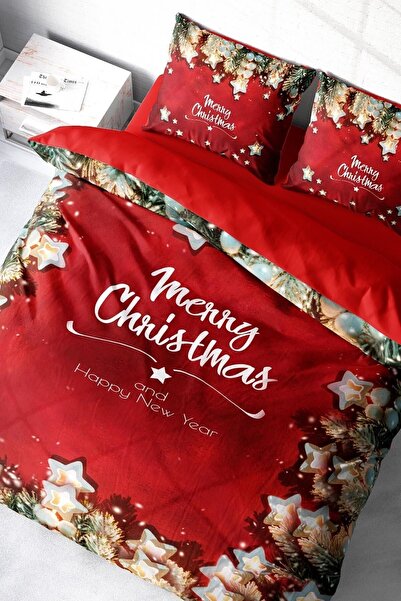 MonoHome Yılbaşı Nevresim Takımı (Lastikli Çarşaflı) Çift Kişilik %100 Pamuk ...