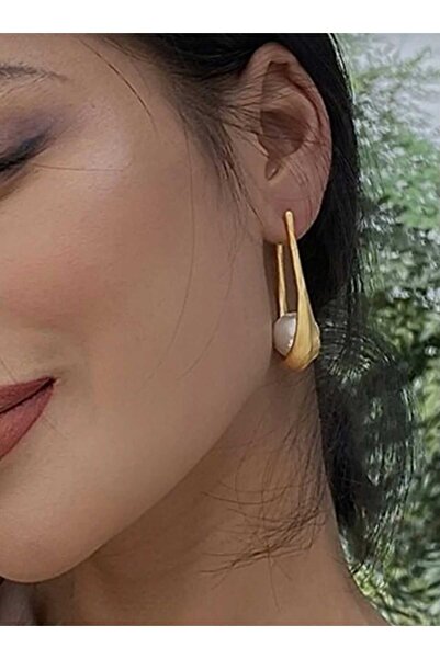 monalisatoka Büyük Incili Tasarım Altın Renk Küpe