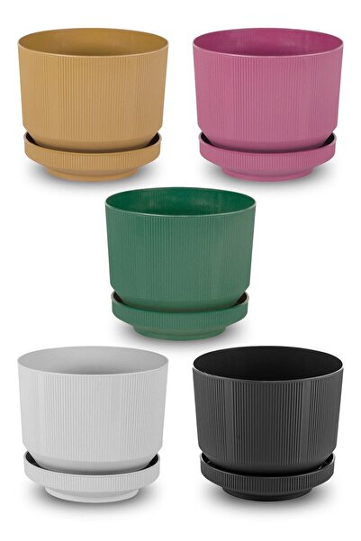 ToXA 5 Adet 5 Renk 3.3 lt Dekoratif Lüks Saksı No2 Iç Dış Mekan Tabaklı Plastik Saksısı Ø18,5x16cm