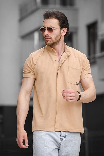 Oksit Ανδρικό πουκάμισο Dennie Single Pocket Waffle, λεπτό κοντό μανίκι με λαιμόκοψη
