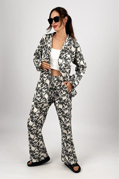 Betimoda Women's 2-Piece Linen Shirt Wide Leg Palazzo Trousers Bottom Top Set