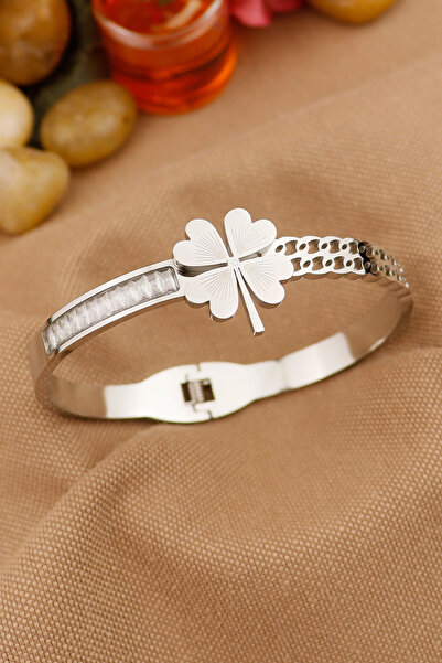 Keyifli Hayaller Sıralı Zirkon Taşlı Yonca Model Zarif Kararmaz Paslanmaz Çel...