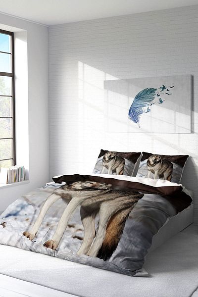PerlaSera Snowwolf 3D Custom Design - Double Duvet Cover Set, Tightly Woven Cotton Satin