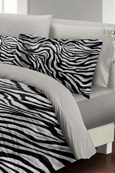 MonoHome Leopard Elastic Sheet 100% Cotton Satin Double Duvet Cover Set Classical Zebra