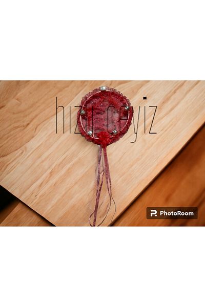 Hızlı Çeyiz Red Ornate Bridal Bridesmaid Henna Night Tambourine, Three Size Laser Flower and Ribbon Detailed Tambourine 1 piece