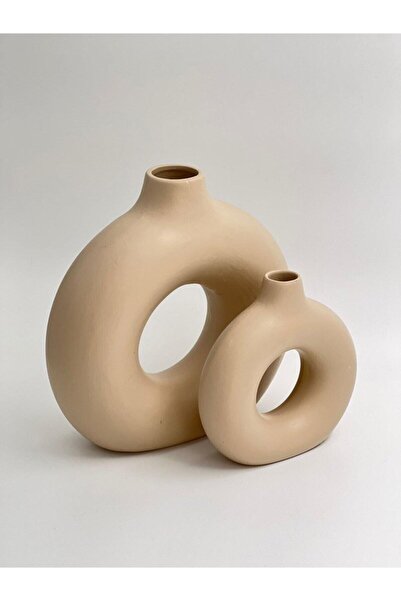 ÇİZGİ Halka Vazo Bohem Tarz Mocha Renk