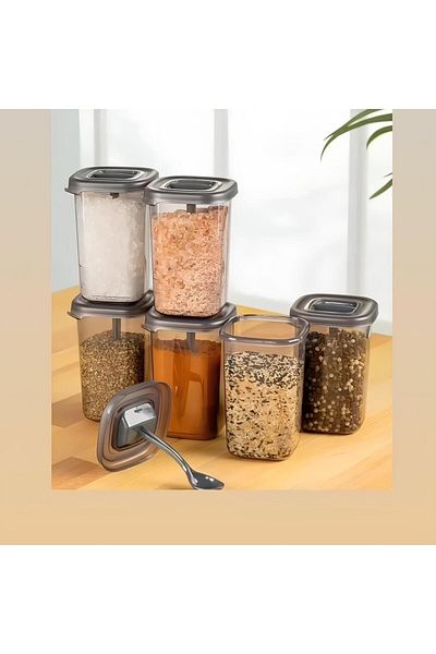 Birdoludukkan 6 Spice Pots with Self Spoons and Lock Lids