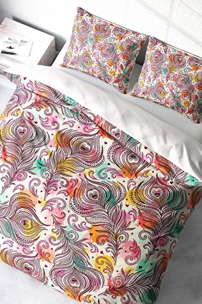 MonoHome Kıng Sıze Peacock Feathers 3D памучен сатенен комплект спално бельо ...