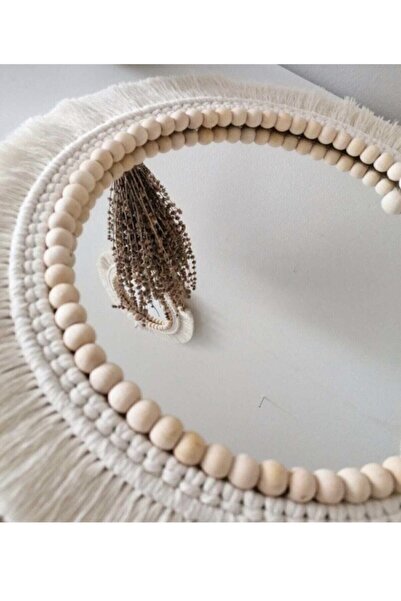 EHL-İ TİCARET Boho Aynası Ikili Set Yumuşak Makrome Ayna Beyaz Duvar Dekoru