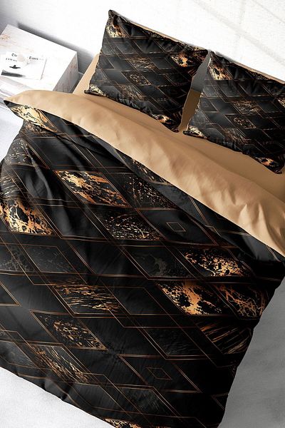 PerlaSera 3D Custom Design Brown Suite - Double Duvet Cover Set, Tightly Woven Cotton Satin