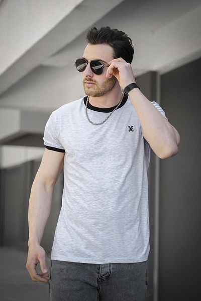 Oksit Ανδρικό μπλουζάκι Riad Slim Fit Lycra με λεπτομέρεια κεντήματος και γιακά