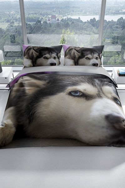 Cattleya Husky 3d Cotton Satin Double Duvet Cover Set