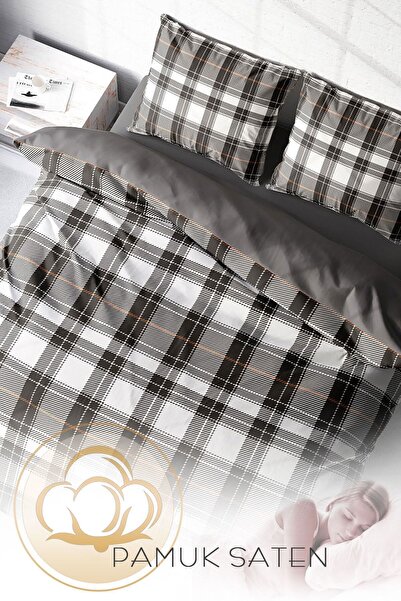 PerlaSera Двоспальний комплект постільної білизни з щільної бавовняної сатини 3D, спеціальний дизайн, сірий картатий