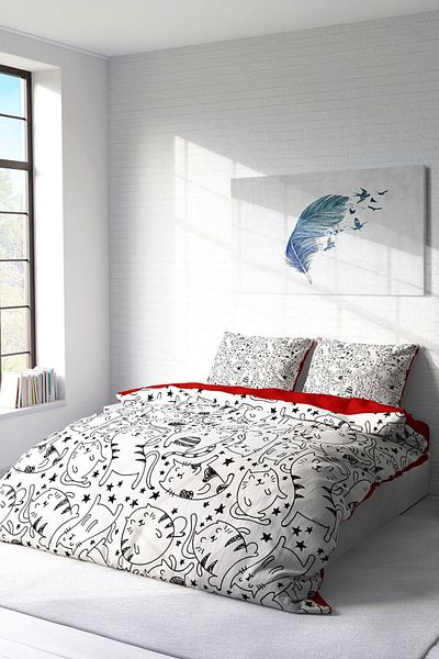 MonoHome 100% Cotton Satin Double Duvet Cover Set with Fitted Sheets Catsy