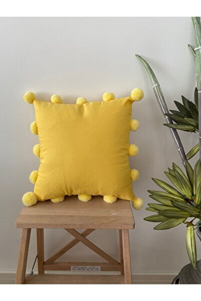 HALATÇI HOME Μαξιλαροθήκη Pompom Κίτρινη