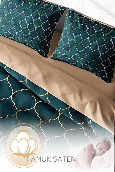 PerlaSera 3D Спеціальний дизайн - Двоспальний комплект постільної білизни, щільно тканий бавовняний сатин, Gold Line Moraccan