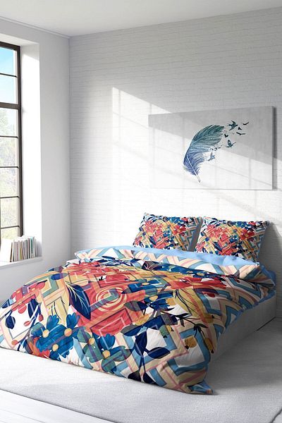 PerlaSera 3D Custom Design - Double Duvet Cover Set, Tightly Woven Cotton Satin, Geo Flowers Pattern