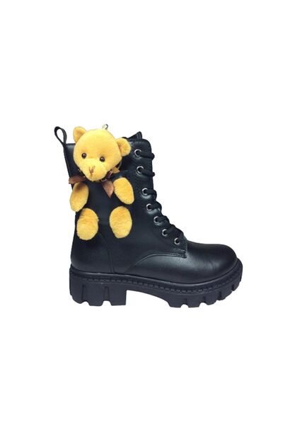 OrtopedikAL 1087 Filet Girl's Black 2 Teddy Bear Boots Lace Up Side Zipper An...