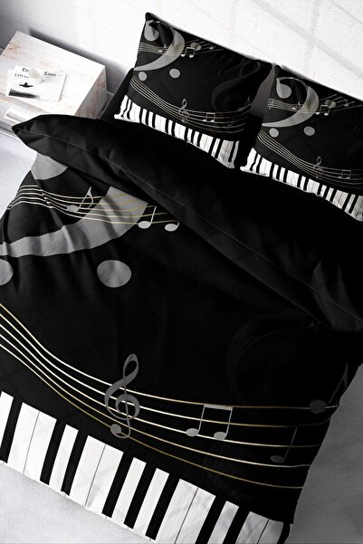 MonoHome 100% Cotton Satin Double Duvet Cover Set Piano with Fitted Sheets