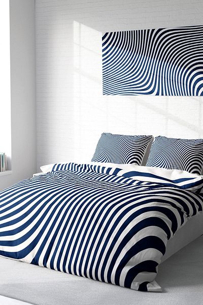 PerlaSera 3D Custom Design Duvet Cover Set - Tightly Woven Cotton Satin, Double, Blue Line