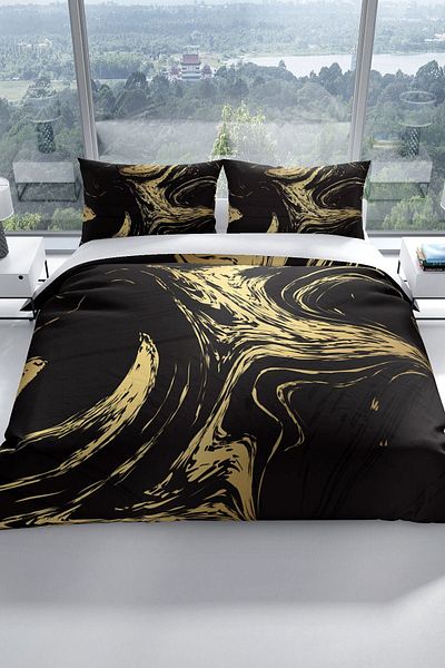 Cattleya Black Design 3D Cotton Satin Double Duvet Cover Set
