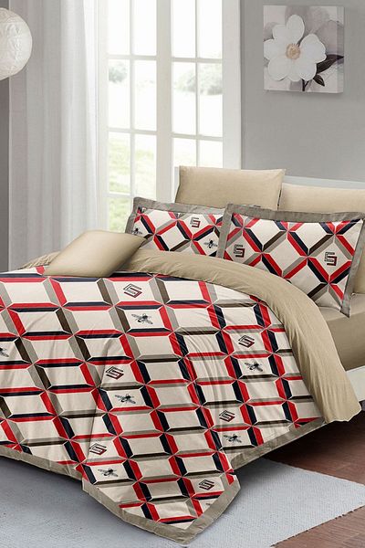 PerlaSera 3D Geometric Design Double Duvet Cover Set - Tightly Woven Cotton Satin