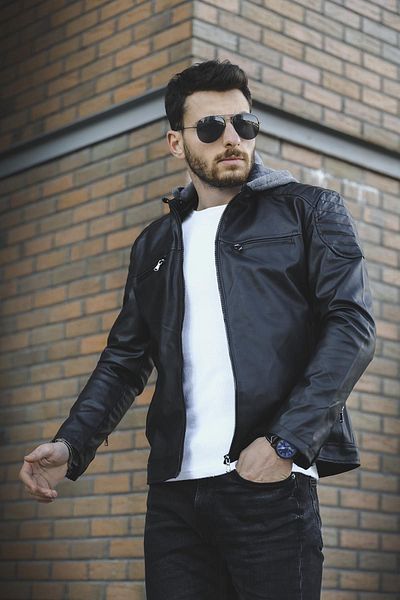 Oksit Δερμάτινο μπουφάν Tuci Cesar Slim Fit Hooded με Fleece Εσωτερικό