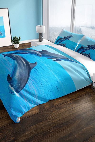 Cattleya Dolphin3 3d Cotton Satin Double Duvet Cover Set