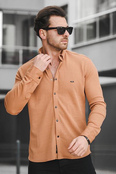 Oksit Yx 16788 Snap Fastener Lycra Slim Fit πλεκτό ανδρικό πουκάμισο