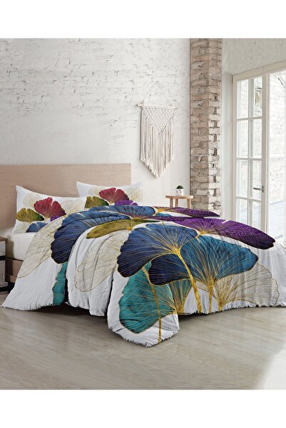 MonoHome طقم غطاء لحاف مزدوج من الساتان القطني بنسبة 100% مع ملاءات جاهزة بأو...