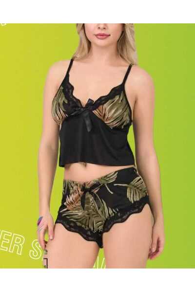 Miss طقم شورت بتفاصيل دانتيل أخضر