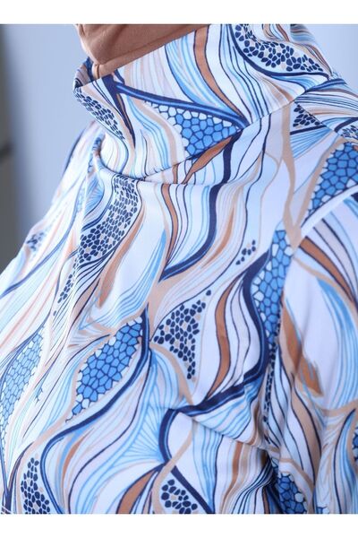 Plistre 2156_patterned Full Covered 3-Piece Hijab Swimsuit