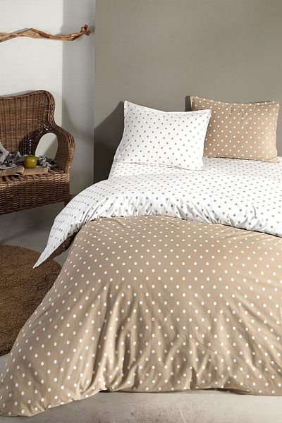 Cote Blanc Комплект завивка Capuccino Dots - 100% памук, размер King Size, двустранен