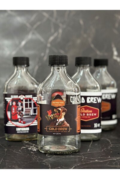 COLDBREWTREND Cold Coffee Bottle Glass 200 Ml with 6 Pieces Labels - Leak Proof Lid