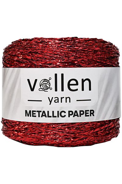 vollen yarn Premium Metallic Paper Rope, Shiny Bag Rope, 250 Gr, Polyester Rope, Metallic Twisted Rope, Supla Rope, Red