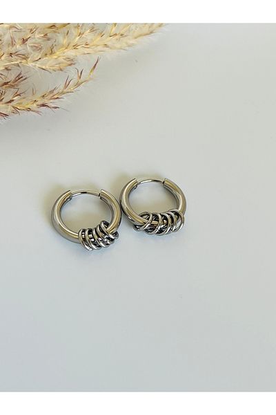 KOALA COMPANY Steel Silver Color Pulled Dangle Ring Earring 1.5 cm Width Non-Tarching No Allergy