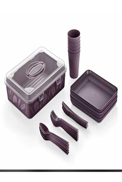 DEMPA Gray Picnic Set for 6 People - 32 Pieces, with Bag, Anthracite Gray Dp1222