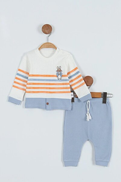 VEGAMOD ERKEK BEBEK TAVŞAN NAKIŞLI ÇİZGİLİ WAFFLE KUMAS İKİLİ TAKIM