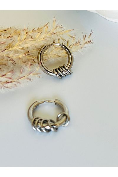 KOALA COMPANY Steel Silver Color Pulled Dangle Ring Earring 1.5 cm Width Non-Tarching No Allergy